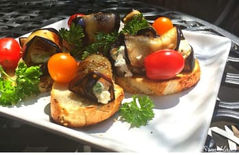 rolled eggplant filled with cheese herb filling