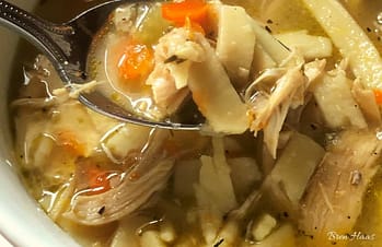 Close Up of Chicken and Noodle Soup