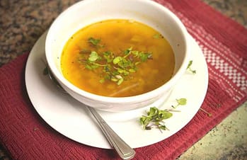 Red Lentil and Spicy Microgreen Soup